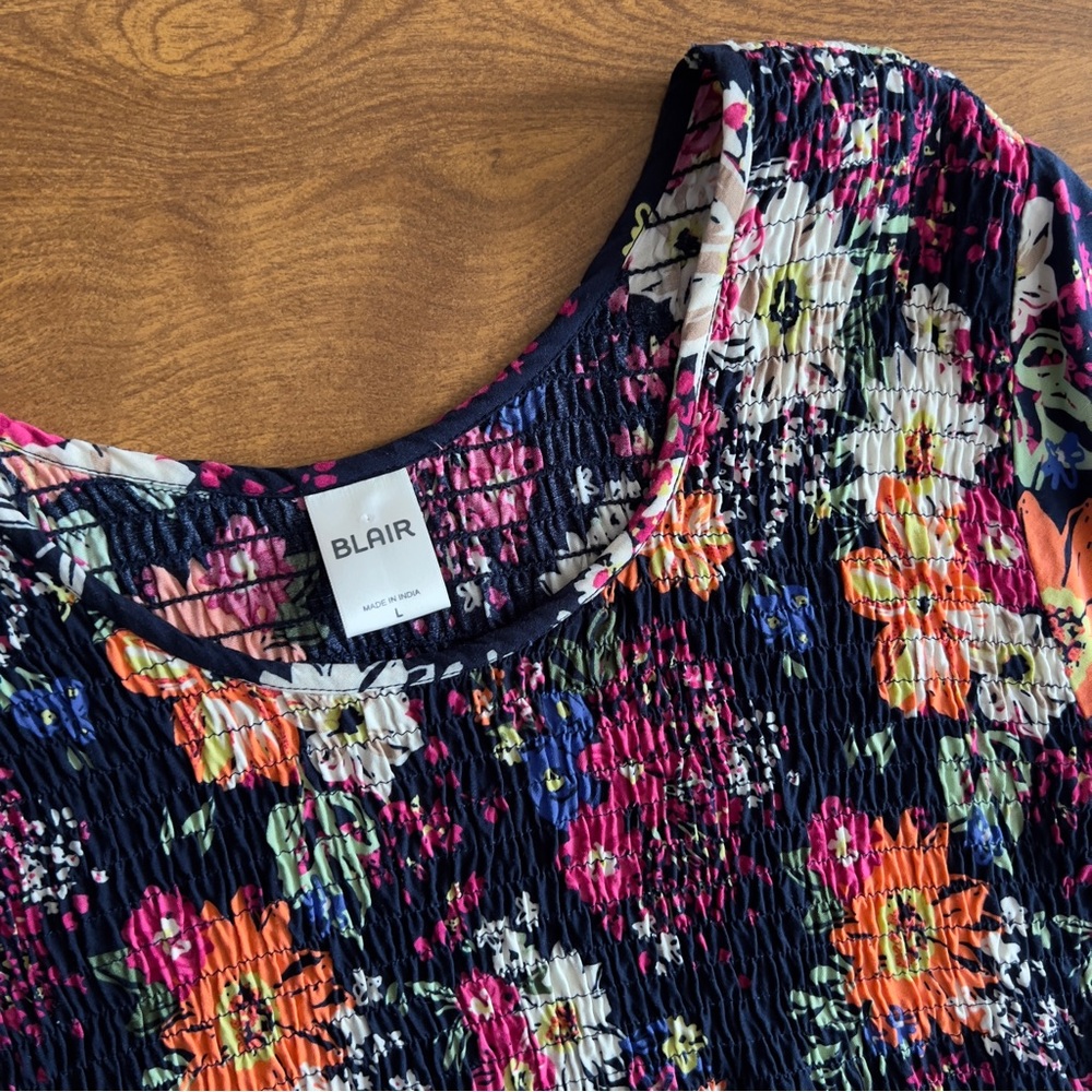 Blair Womens Cottagecore Floral Print Short Sleeve Smocked Challis Dress size L - Picture 5 of 12